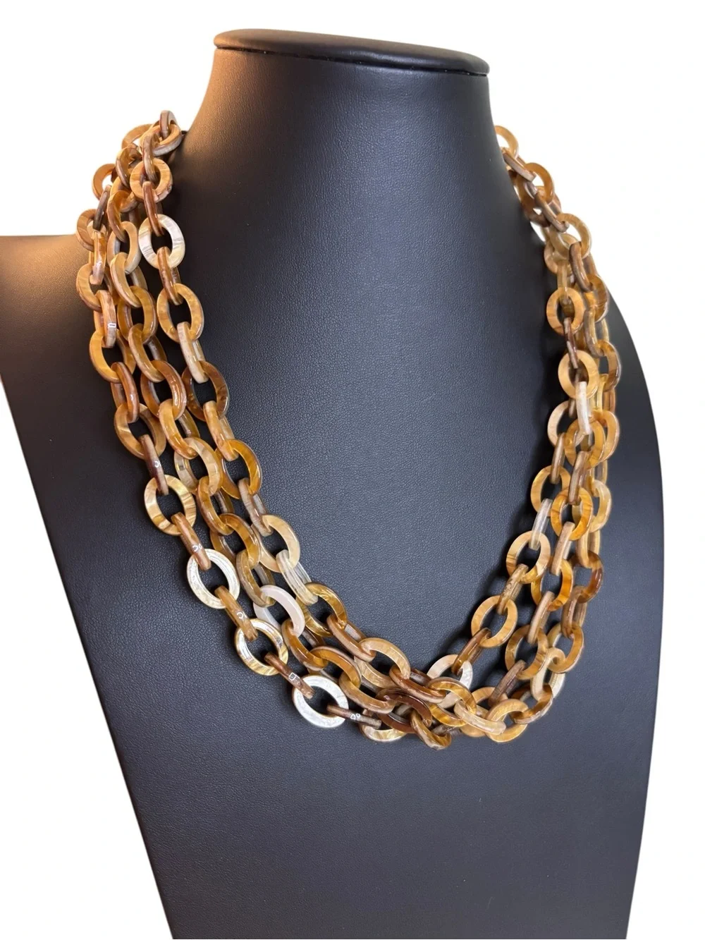 Multi-Strand Tortoiseshell Link Necklace - Brown Multi